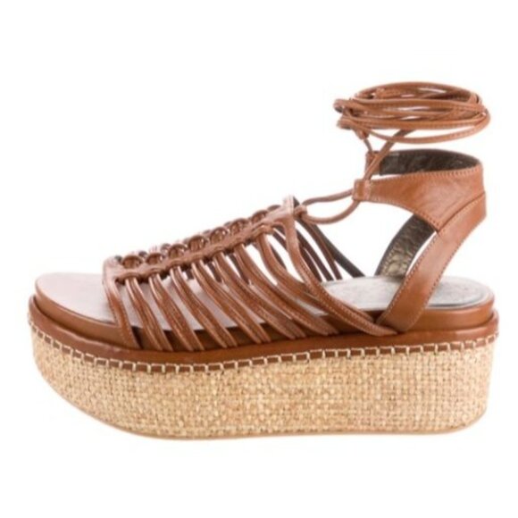 Stuart Weitzman KNOTAGAIN Wedge‎ Caged Gladiator Platform Sandal Brown $445 6M - Picture 1 of 13
